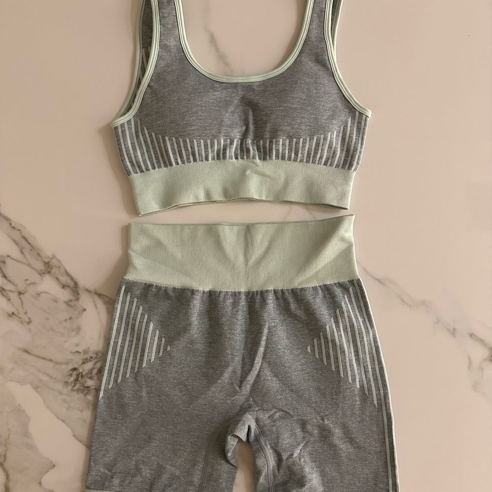Gray and Light Green Activewear Set